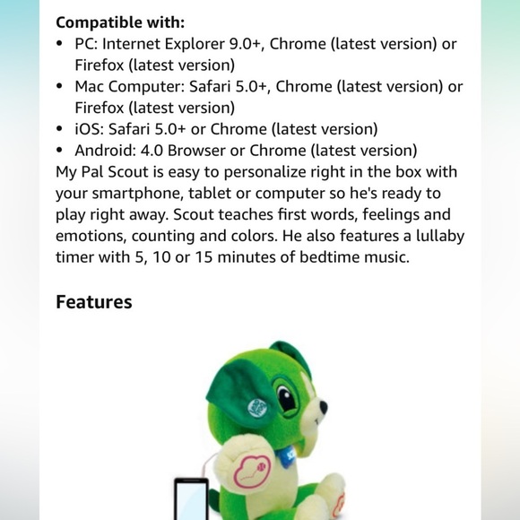 Leap Frog | My Pal Scout | Battery Operated Green White Button Responds PC Mac - Picture 10 of 10